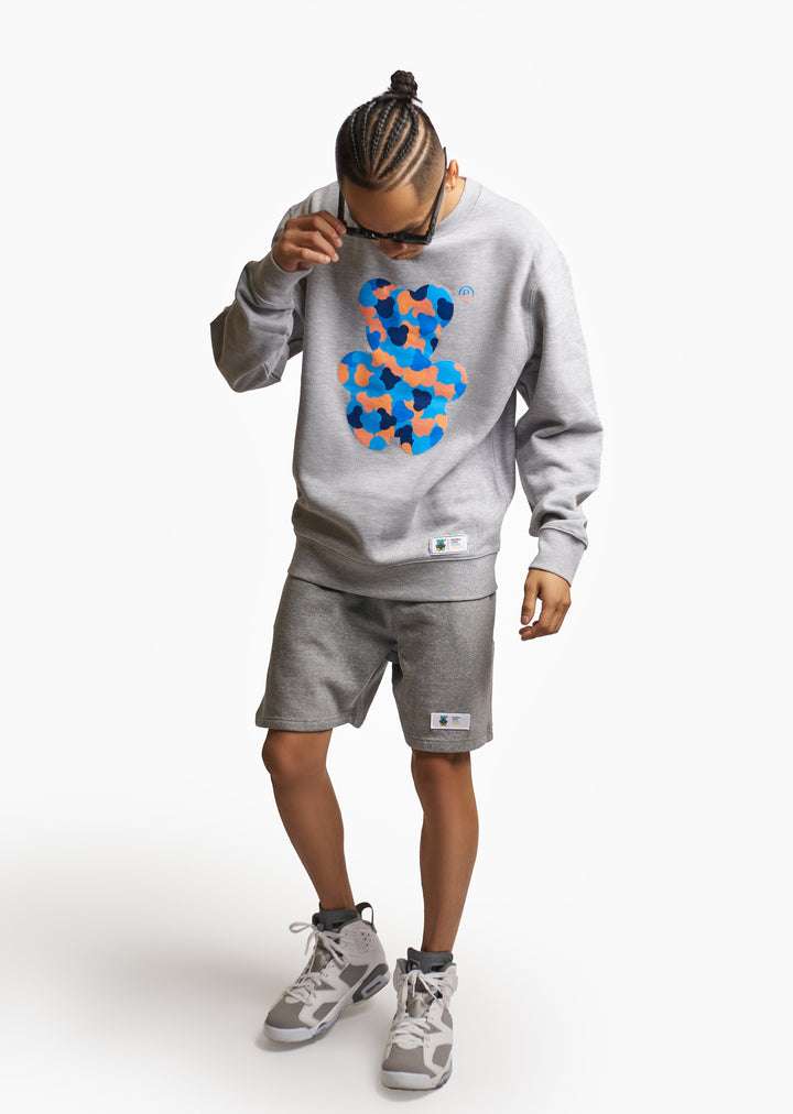 Orange camo bear logo crewneck sweater