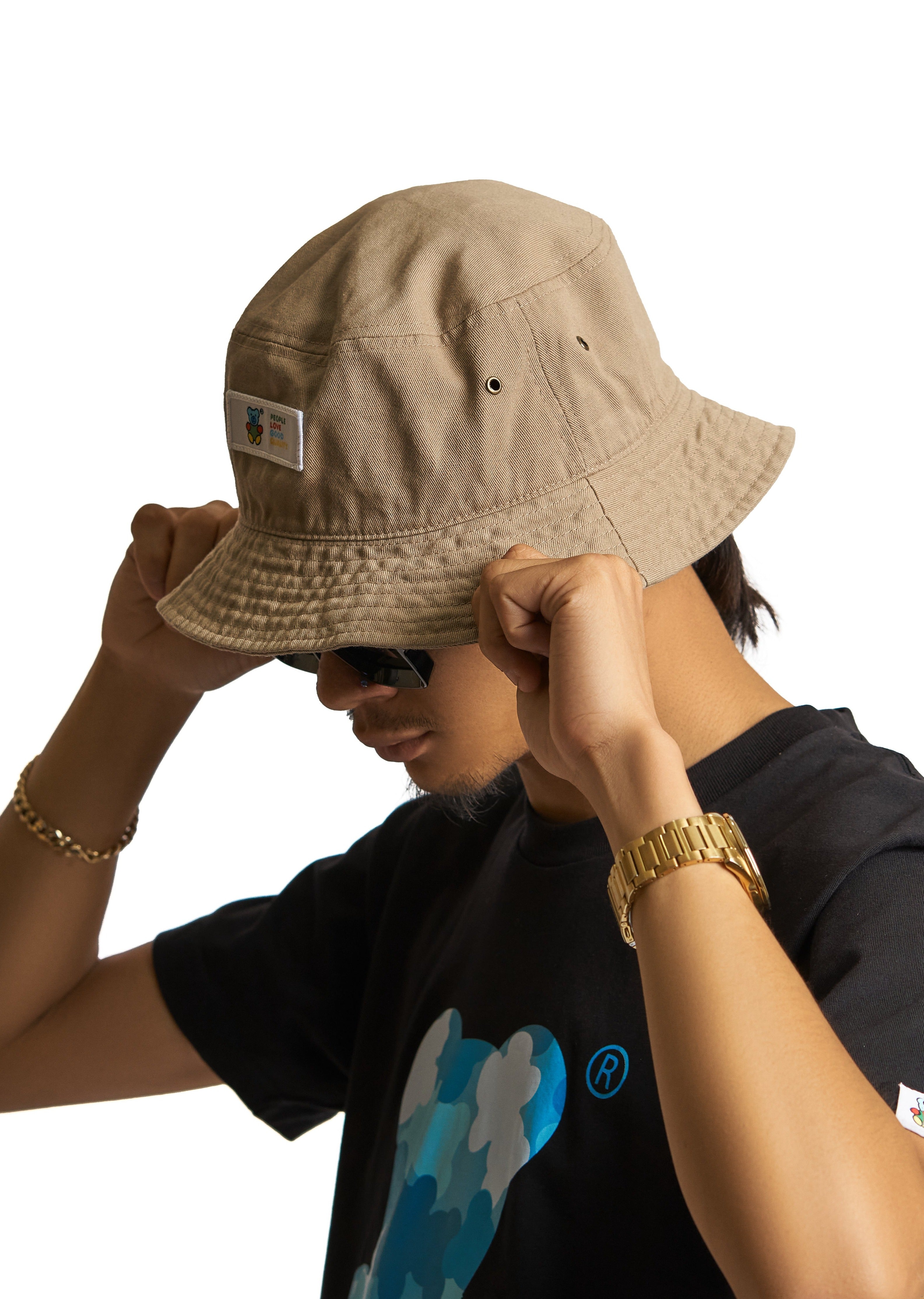 Khaki Signature Bear Patch Bucket Hat – People Love Good Quality