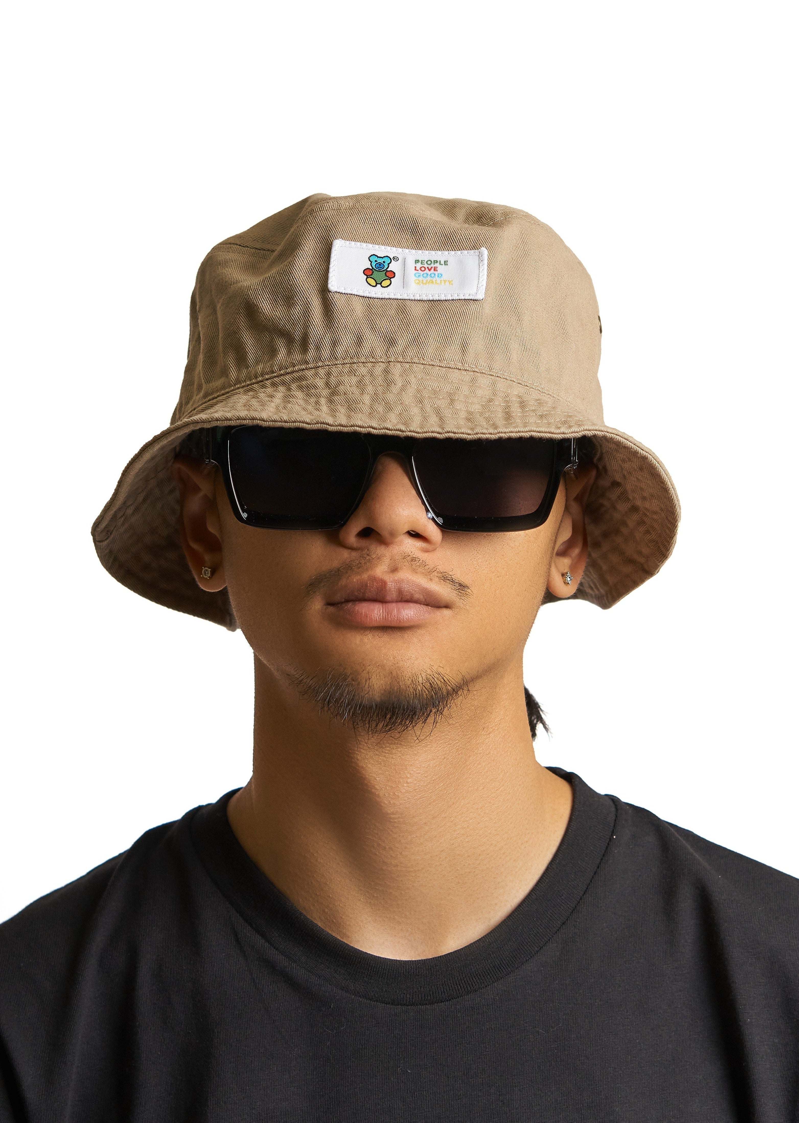 Khaki Signature Bear Patch Bucket Hat – People Love Good Quality