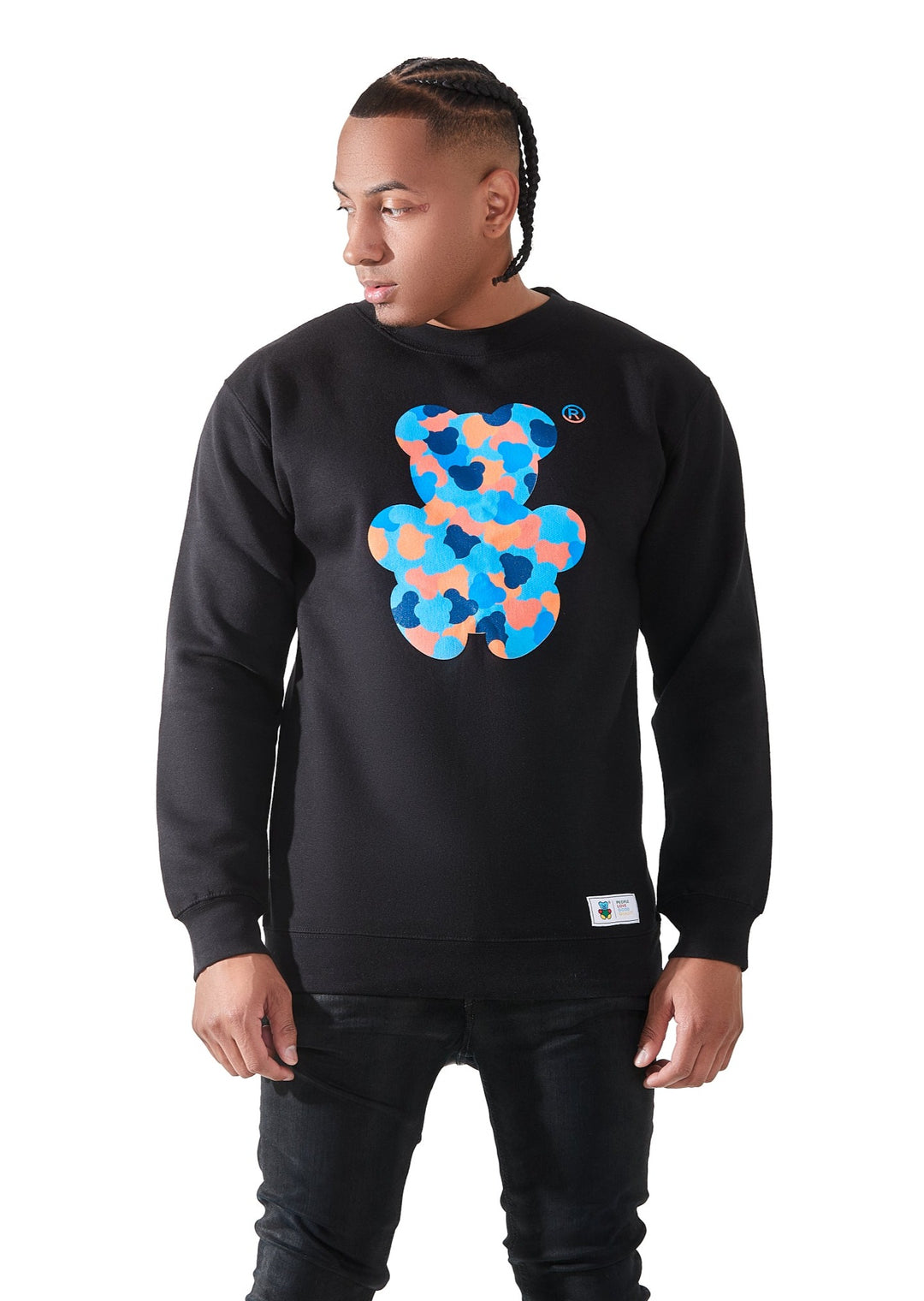 Orange camo bear logo crewneck sweater