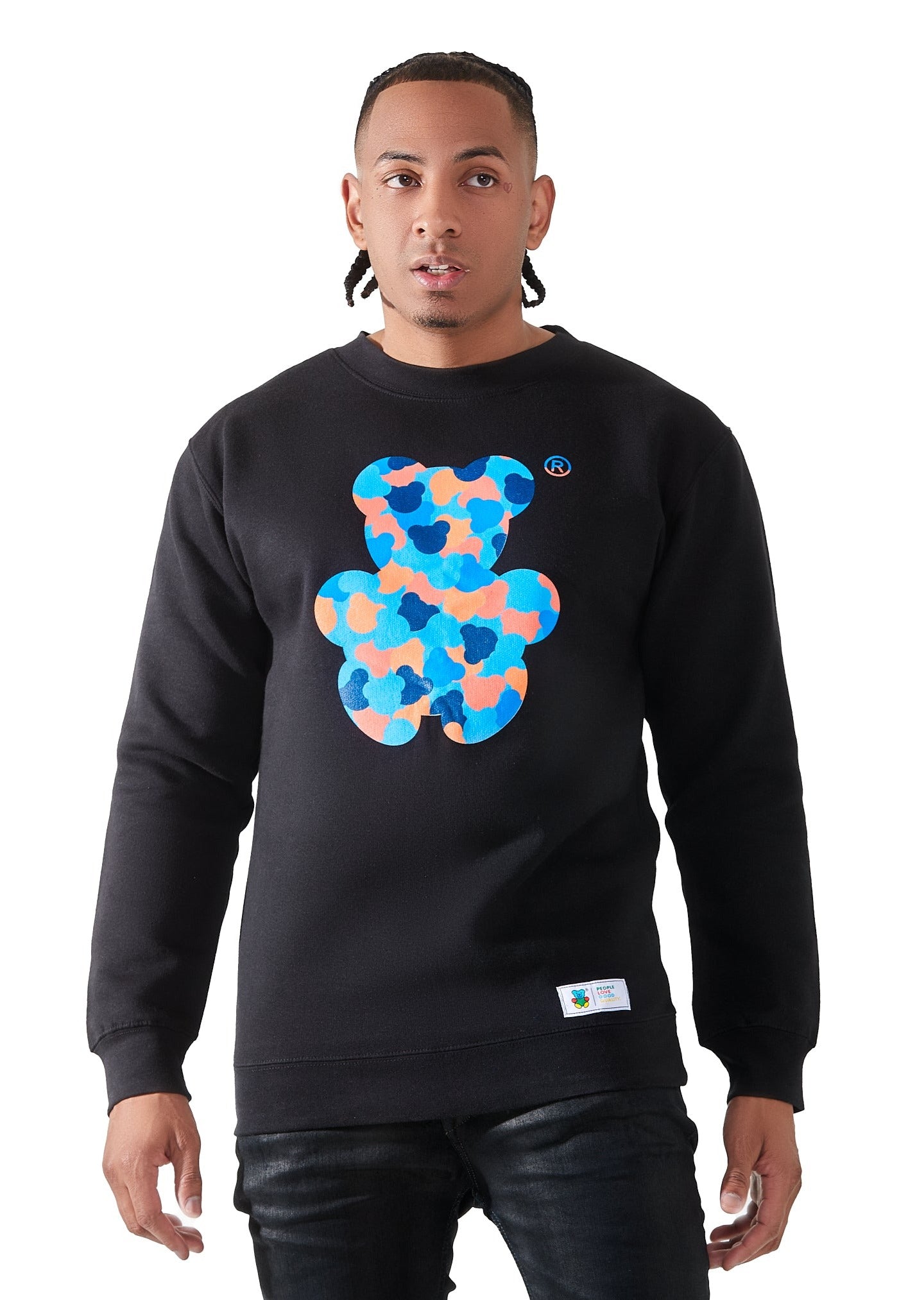 ORANGE CAMO BEAR LOGO CREWNECK SWEATER