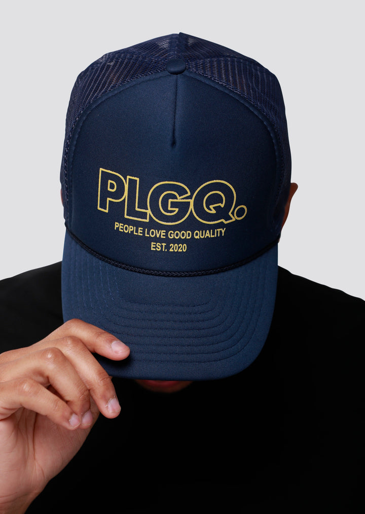 Navy Blue Trucker Hat Yellow Letter