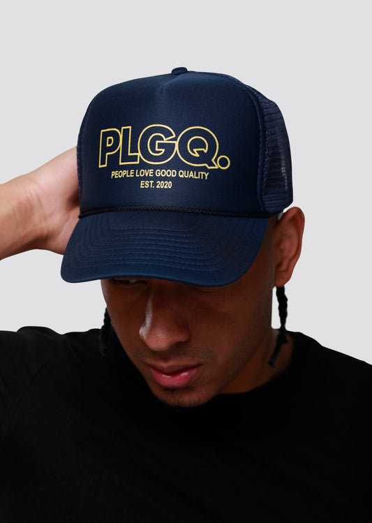 Navy Blue Trucker Hat Yellow Letter