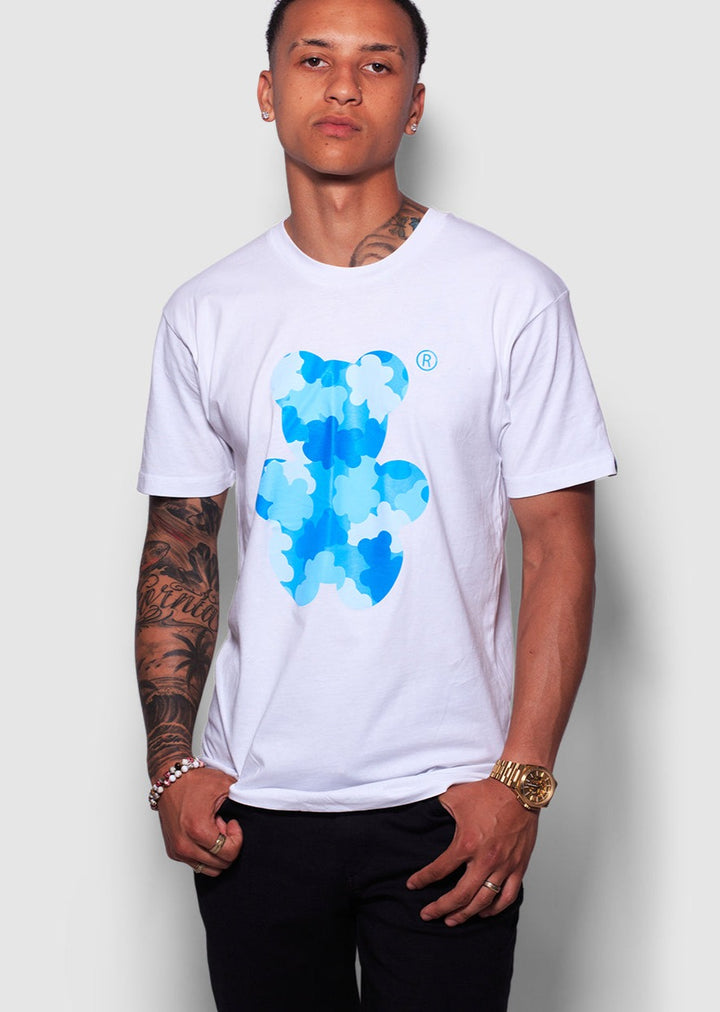 White Shirt Camouflage Bear T-shirt Sky Blue