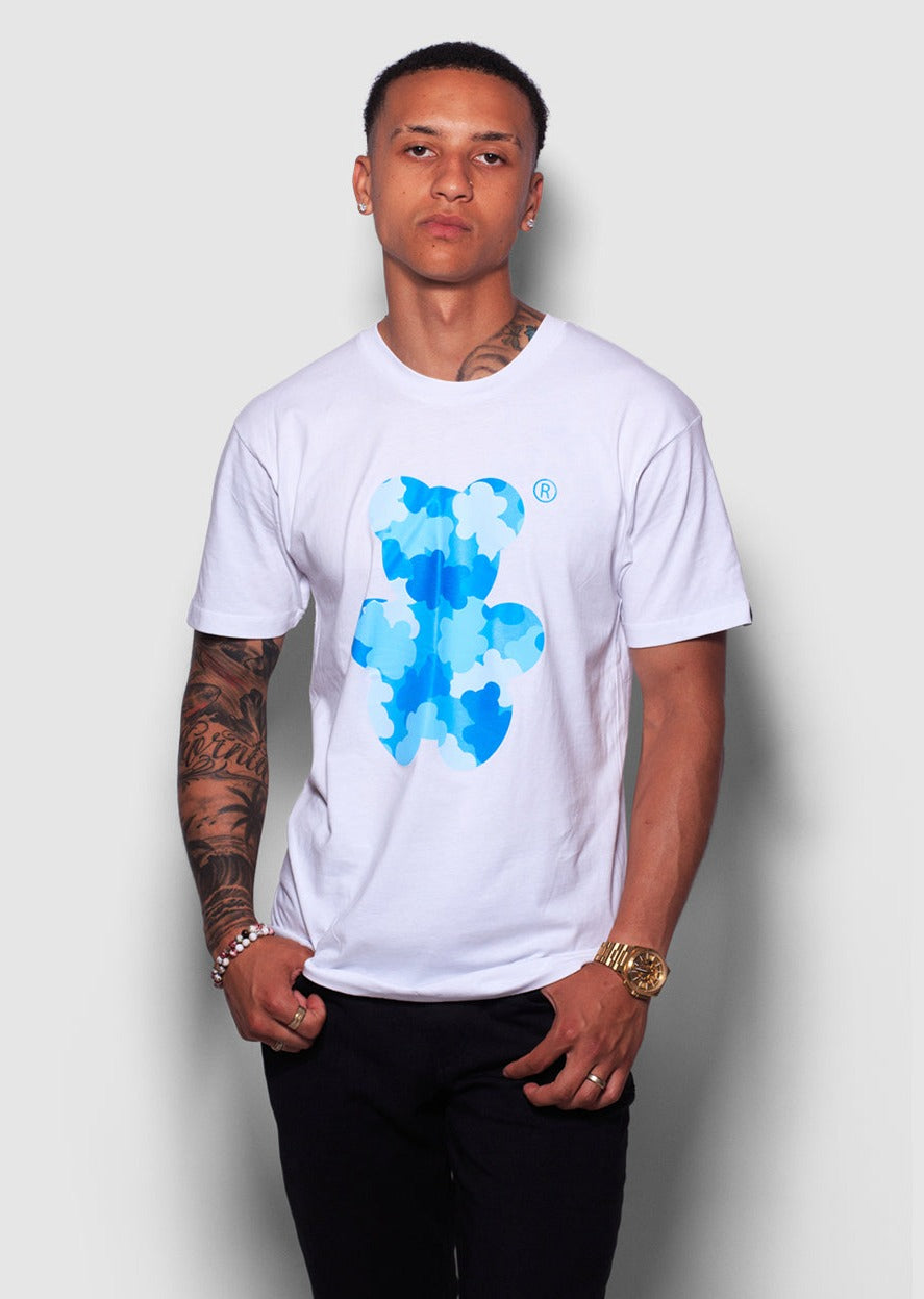 White Shirt Camouflage Bear T-shirt Sky Blue